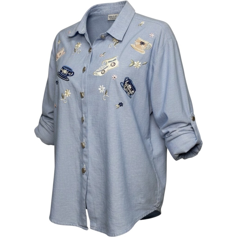Napa Valley Shirt Medium Petite L/S Embroidered Tea Grandmacore Cottagecore